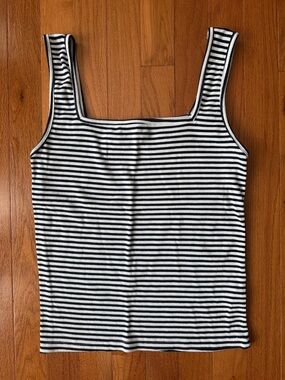 Primark Navy Blue & White Striped Ribbed Tank